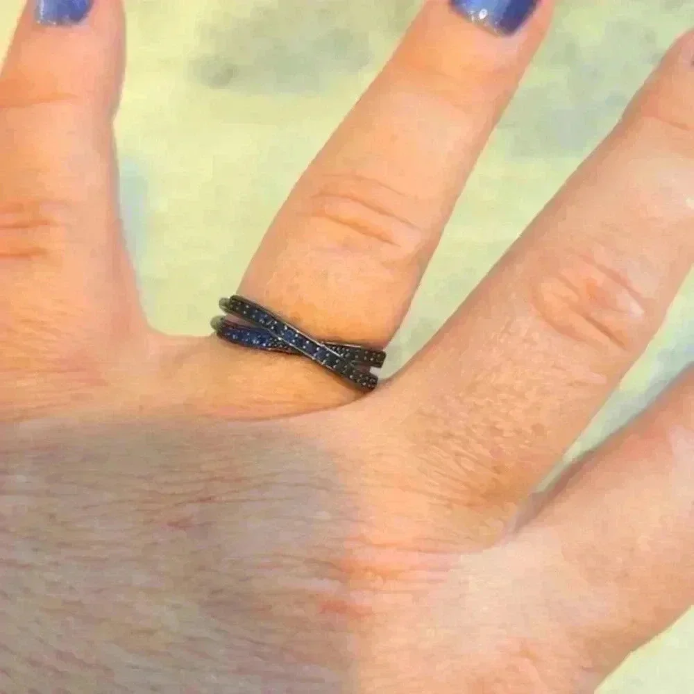 Blue Zircon Crisscross Ring Size 9 New - Picture 2 of 8